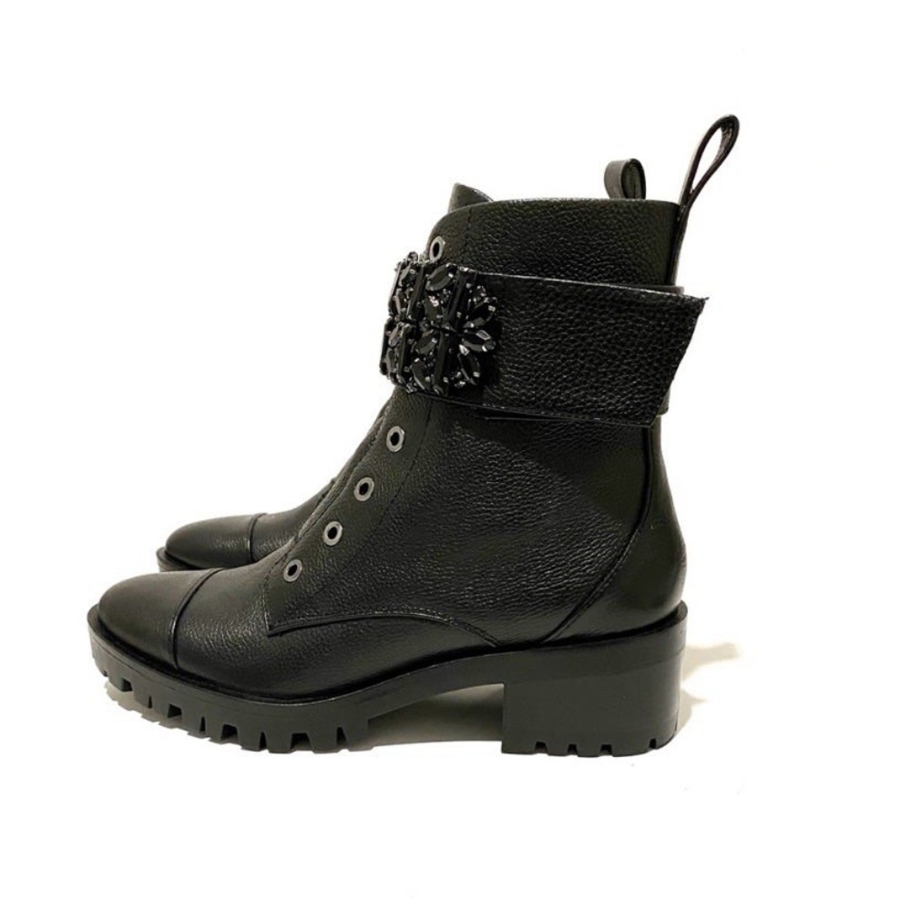 KARL LAGERFELD Black Pippa Crystal Embellished Platform Ankle Combat Boots